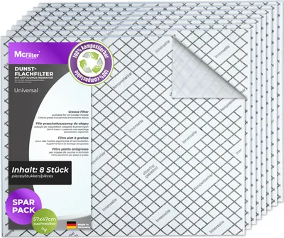 Produktbild von McFilter | Fettfilter (8 Stück), Universal, 57 x 47cm mit Sättigungsindikator, Zubehör f. Dunstabzugshauben, extra speicherfähig, zuschneidbar