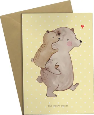 Produktbild von Mr. & Mrs. Panda Glückwunschkarte Papa Bär - Gelb Pastell - Geschenk, Vater, osterkarte, Geburtstag, hochzeitskarten, Vatertag, vatertagskarte, weihnachtskarten