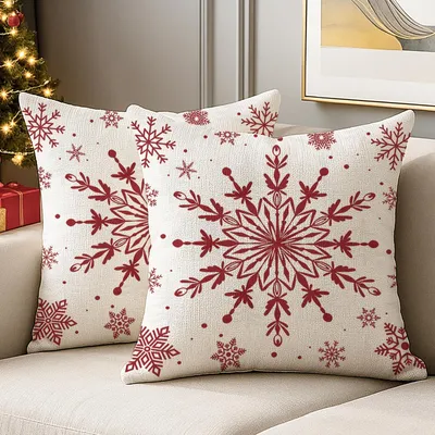 Kissenbezug 40x40 cm, Rot, Schneeflocke, Weihnachtsdeko, 2er-Set