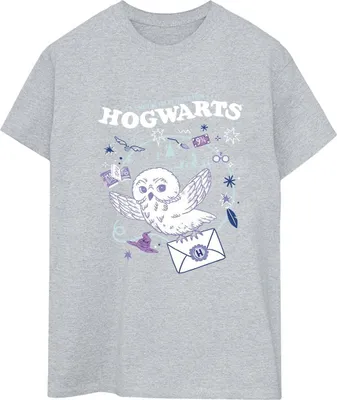 Imagen del producto de Camiseta para mujer de Harry Potter, diseño "Carta de Hogwarts", modelo BI27777 (talla XL), color gris