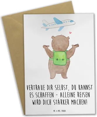 Produktbild von Mr. & Mrs. Panda Grußkarte Alleine Reisen unternehmen - Weiß - Geschenk, Abenteuer, Freude, genesungskarte, Zuversicht, Trost, Unterstützung, neue Perspektiven, Vertrauem