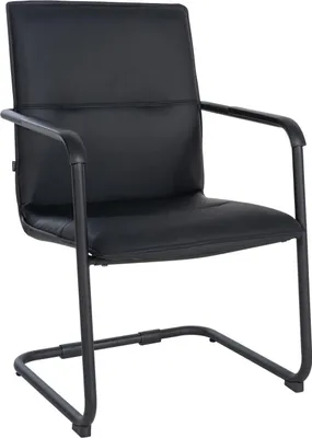 Zdjęcie produktu dla Krzesło dla gości - Ergonomiczny podłokietnik, imitacja skóry i chromowany design | Kolor: czarny/czarny