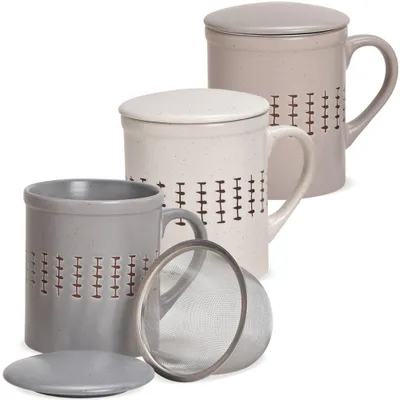 Produktbild von Teetassen 2er Set mit Deckel und Teesieb Landhaus-Stil gestreift