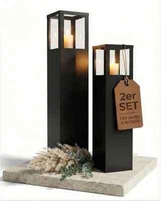 Produktbild von Set aus 2 Windlichtsäulen - Dekorative Gartenlaterne - Industrie-Design - 95 cm/75 cm