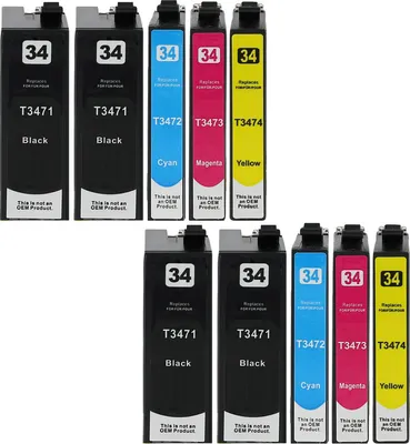 Produktbild von 10 kompatible Druckerpatronen T34 XL - 4 x T3471 Black, 2 x T3472 Cyan, 2 x T3473 Magenta, 2 x T3474 Yellow,  für Epson Workforce Pro WF-3720, WF-3725