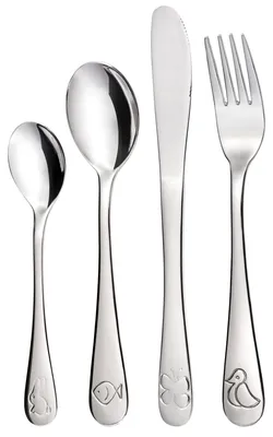 Kinderbesteckset 4-teilig, Tiermotive, Edelstahl, spülmaschinengeeignet