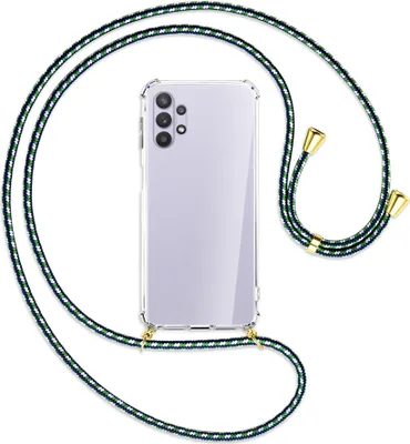 Produktbild von Handykette Backcover-Schutzhülle mit Band (Metall goldfarben) für Samsung Galaxy A32 5G - grün/blau/weiß