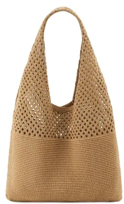 Produktbild von Unyqoos® Gehäkelte Boho-Strandtasche aus Polyester – leichter Sommer-Shopper 34 x 30 cm, 180 g für Strand & Alltag