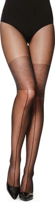 Image de Collants pour femme Merry Style avec motif au-dessus du genou, jarretelles, imitation 20 deniers GI1106 (Noir-1106, L).