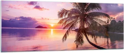 Produktbild von Bilder auf glas - Strand Meer Palme - 140x50cm - Glasbilder - Wandbilder - Kunstdruck - zum Aufhängen bereit - Wanddekoration aus Glas - Glas Bilder - Wandbild auf Glas - Einteilig - GAB140x50-3912