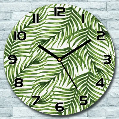 Produktbild von Wanduhr aus Glas Rund fi 30 Grüne Palmblätter Quarz Deko Wohnzimmer Büro