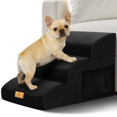 Produktbild von Hundetreppe mit 3 Stufen – Rutschfester Bezug – Hochdichtes Schaummaterial – 60 x 40 cm – Sicher für Hunde