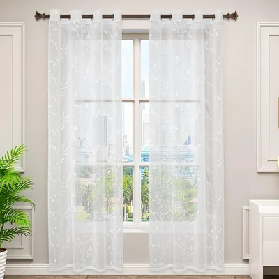 Produktbild von Türvorhang WOLTU 2 transparente Vorhänge mit Ösen, Leinenoptik, lichtdurchlässiger Vorhang 140 x 245 cm, weiß VH6054ws-2