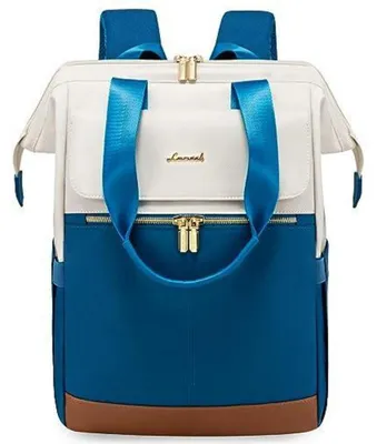 Immagine prodotto di Zaino da donna, blu, con porta USB, scomparto per laptop da 15,6 pollici, impermeabile, 2-in-1 (borsa a tracolla e zaino), ideale per l'ufficio e gli spostamenti quotidiani
