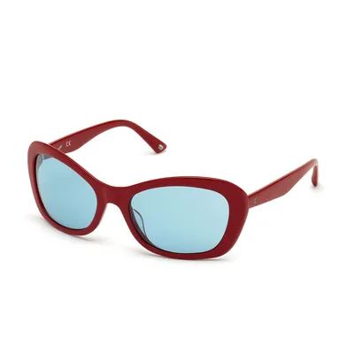 Immagine prodotto di Web - Occhiali da sole da donna WE0289- Forma geometrica, colore rosso lucido, colore lenti blu,