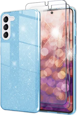 Produktbild von Glitzer Hybrid Hülle für Samsung Galaxy S23 Plus, 2x Displayschutz Glas Blau