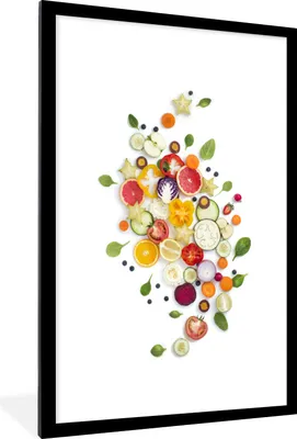 Produktbild von MuchoWow® Gerahmtes Poster Obst - Gemüse - Weiß 60x90 cm - Poster mit Schwarzem Bilderrahmen Wandposter Rahmen Foto Bilder - Dekoration - Wandposter Wohnzimmer - Hochwertig