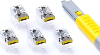 Produktbild von Smartkeeper NC03PKYL, Schnittstellenblockierung + Schlüssel, RJ-45, Gelb, 1 Stück(e), Polybag, 130 mm