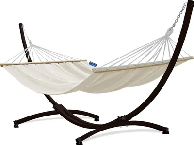 Produktbild von Potenza Outdoor Hängematte mit Gestell für 2 Personen I Stabhängematte XXL 220x160, 200kg I Braun Hängemattengestell 220kg Wetterfest