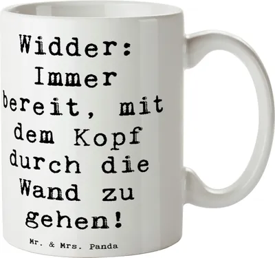 Produktbild von Mr. & Mrs. Panda Teetasse Spruch Widder Power - Weiß - Geschenk, Geschenke Sternzeichen, Kaffeebecher, spontan, Tierkreiszeichen, Becher, Mut, unerschrocken, Pioniergeist