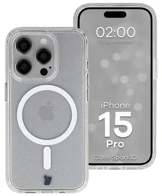 Produktbild von Glitzer Hülle mit Magnetring für iPhone 15 Pro, Bizon Case SparklO, Transparent mit Glitzer