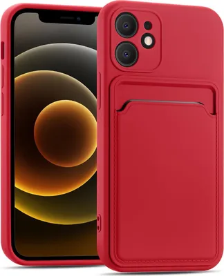 Produktbild von Conie Schutzhülle für iPhone 12 mit Kartenfach Tasche Case Cover Bumper Silikon Hülle in Rot
