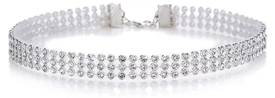 Produktbild von Dishowme Kristall Choker Halskette Breite Strass Choker Halskette Kette 3 Reihen