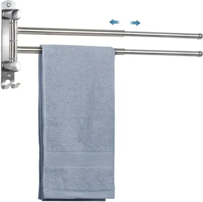 Produktbild von Teleskop-Handtuchhalter, 2 Stangen, SUS304 Edelstahl, Ausziehbar 28cm bis 50cm, Silber
