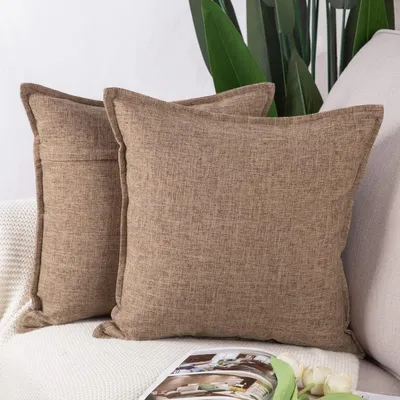 Immagine prodotto di Set di 2 federe per cuscini, poliestere e lino, color beige chiaro, 40x40 cm