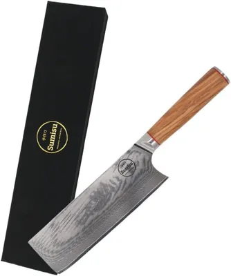 Imagen del producto de Cuchillo de cocina Nakiri, acero damasco, 20 cm de longitud de la hoja, mango ergonómico, ideal para verduras