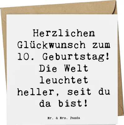 Produktbild von Mr. & Mrs. Panda doppelkarte Spruch 10. Geburtstag Jubiläum - Weiß - Geschenk, anlasskarte, Geburtstagsgeschenk, seit du da bist, Grußkarte, feiern, Klappkarte, zehnter