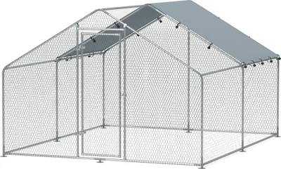 Produktbild von Hühnergehege, großes Hühnergehege aus Metall mit wasserdichter und UV-beständiger Abdeckung, Käfig für 10-15 Hühner, 3 x 3,4 x 1,9 m