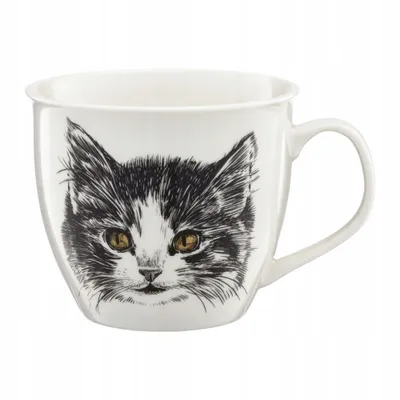 Produktbild von Ambition Porzellanbecher mit Katze weiß 550 ml