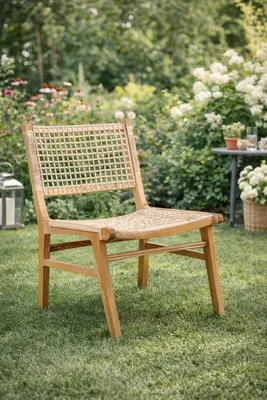 Immagine prodotto di Elegante sedia da giardino in legno con rivestimento in rattan naturale