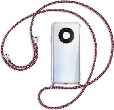 Produktbild von Handykette Backcover-Schutzhülle mit Band (Metall silberfarben) für Huawei Mate 40 Pro - silber/blau/rot