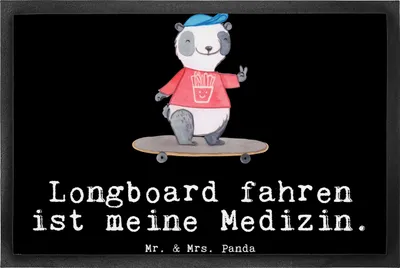 Produktbild von Mr. & Mrs. Panda Schmutzfangmatte Panda Longboard fahren 50 x 75 cm - Schwarz - Geschenk, Fußabstreifer, Stunts, Schmutzmatte, Skaten, Longboardfahren, Skateboard, Roller