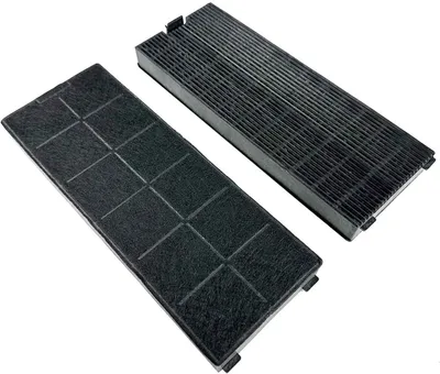 Two charcoal filters for an air purifier or range hood, shown from a slightly elevated angle on a white background.
