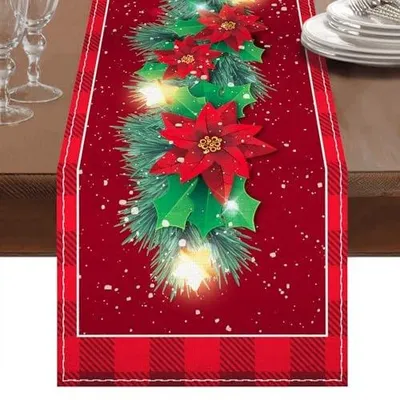 Zdjęcie produktu dla Bieżnik świąteczny na stół 183X33 cm poinsecja dekoracja