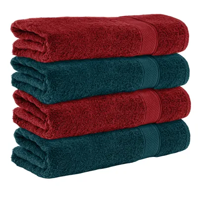 Produktbild von Komfortec 4er Duschtücher 70x140 cm Set aus 100% Baumwolle, 470g/m², Frottee, Weich, Petrol/Aurorarot