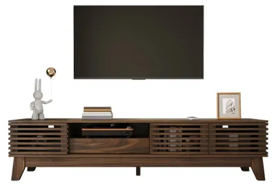 Produktbild von TV-Lowboard - Modernes TV-Möbel - MDF - 3 Türen - Schublade - Offene Fächer - 170 x 35 x 40 cm - Walnuss