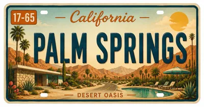 Produktbild von Blechschild 15x30cm - Palm Springs Desert Oasis Retro California USA Nummernschild