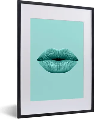 Produktbild von MuchoWow® MuchoWow® Gerahmtes Poster Lippen - Pastell - Blau 30x40 cm - Poster mit zchwarzem Bilderrahmen - Wandposter Schlafzimmer