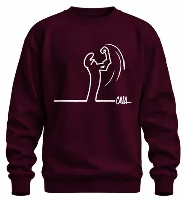 Imagen del producto de Sudadera con cuello redondo, diseño "Linea Balum Strichmännchen" de Osvaldo Cavandoli, estilo dibujo animado, color burdeos, talla L