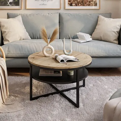 Produktbild von CIRI-X runder Couchtisch mit Ablage, Schwarz / Artisan Eiche