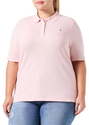 Imagen del producto de Camiseta polo de manga corta para mujer Tommy Hilfiger, corte regular, diseño "curve", tejido de algodón tipo pique, color rosa
