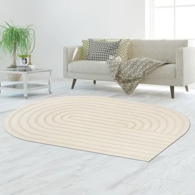 Produktbild von Wohnzimmer Schlafzimmer Teppich gestreiftem Muster strapazierfähig creme grau Größe - 200 x 290 cm
