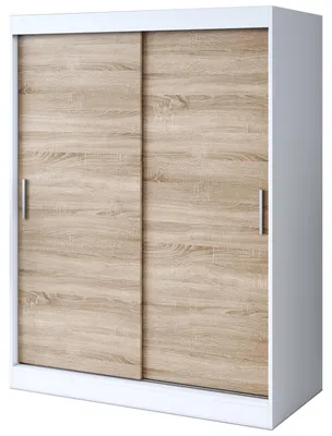 Zdjęcie produktu dla Szafa przesuwna 150x200cm - Biały Mat / Dąb Sonoma - Szafa przesuwna GOLD - z 5 półkami i 2 drążkami