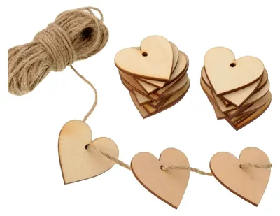 Produktbild von 100 Stück Holzherzen 40 mm mit 10 m natürlichem Bindfaden für Hochzeit DIY Kunsthandwerk Dekoration Valentinstag