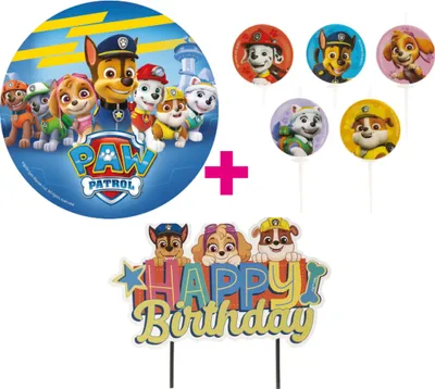 Produktbild von 3er Set Paw Patrol Tortenaufleger, Kerzen & Cake Topper Geburtstag