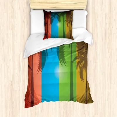 Produktbild von ABAKUHAUS Grunge Mantele, Palmen Bohemian, Milbensicher Allergiker geeignet mit Kissenbezügen, 135 cm x 200 cm - 80 x 80 cm, rot blau